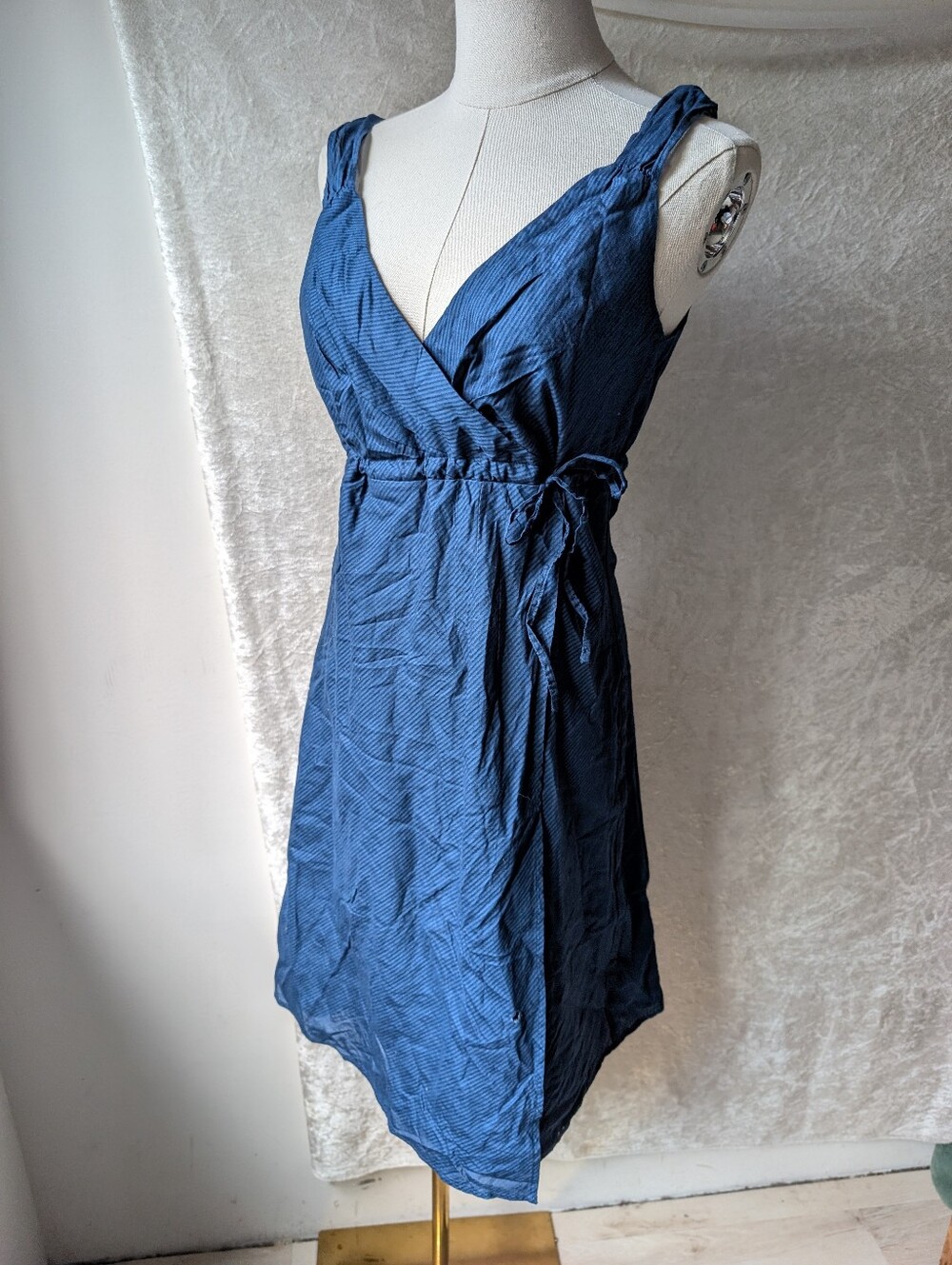 Patagonia Organic Cotton Hemp Island Crossover Blue Stripe Dress